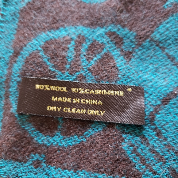 Like New Coach Teal & Brown Wool/Cashmere Scarf - Picture 6 of 7